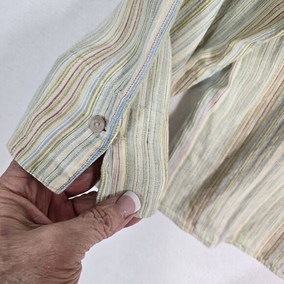 J. Jill 100% Linen Top 3X Green Multi Pin Stripe Button Front Boxy Coastal - Picture 5 of 13